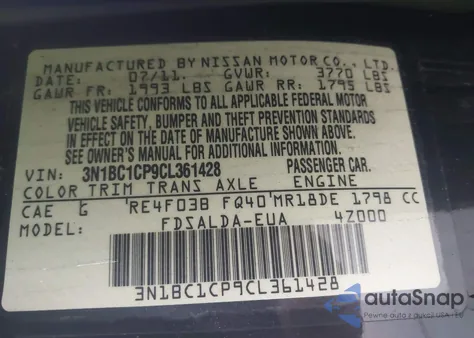 2012 Nissan Versa z USA, uszkodzony, nr VIN 3N1BC1CP9CL361428